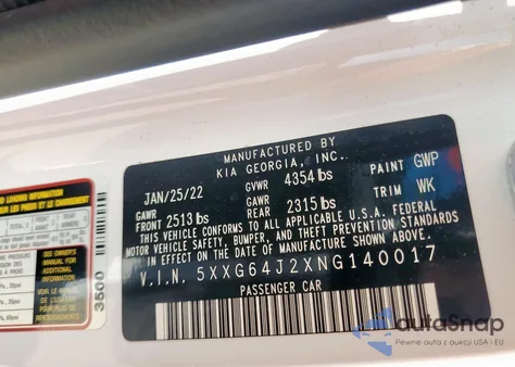 2022 Kia K5 Gt Line from USA, damaged, VIN 5XXG64J2XNG140017